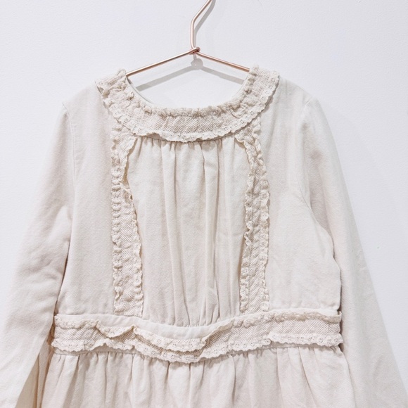 Bonpoint little girls cotton and wool cottagecore Cream Long Sleeve Dress NEW - Picture 3 of 9